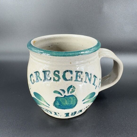 1998 La Crescent Mn Stoneware Pottery Coffee Mug Cup Gray Green Glaze Signed - Picture 16 of 16
